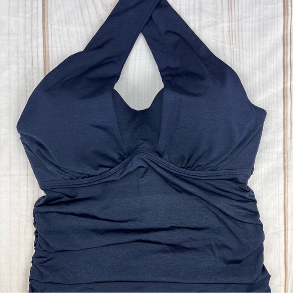Athleta Aqualuxe Bra Cup 2-Way Tankini Swim Top Navy Blue Sz 32 B/C - Picture 4 of 14